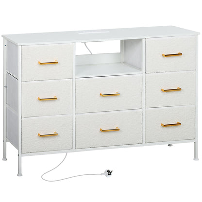 Haso Metal And Fabric Cream White 8 Drawer Boucle Storage Chest With Charging Station