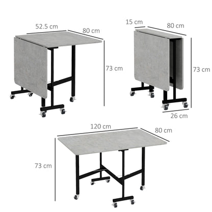Ritodo Wooden Grey Marble Effect Mobile Drop Leaf Dining Table With Locking Castors