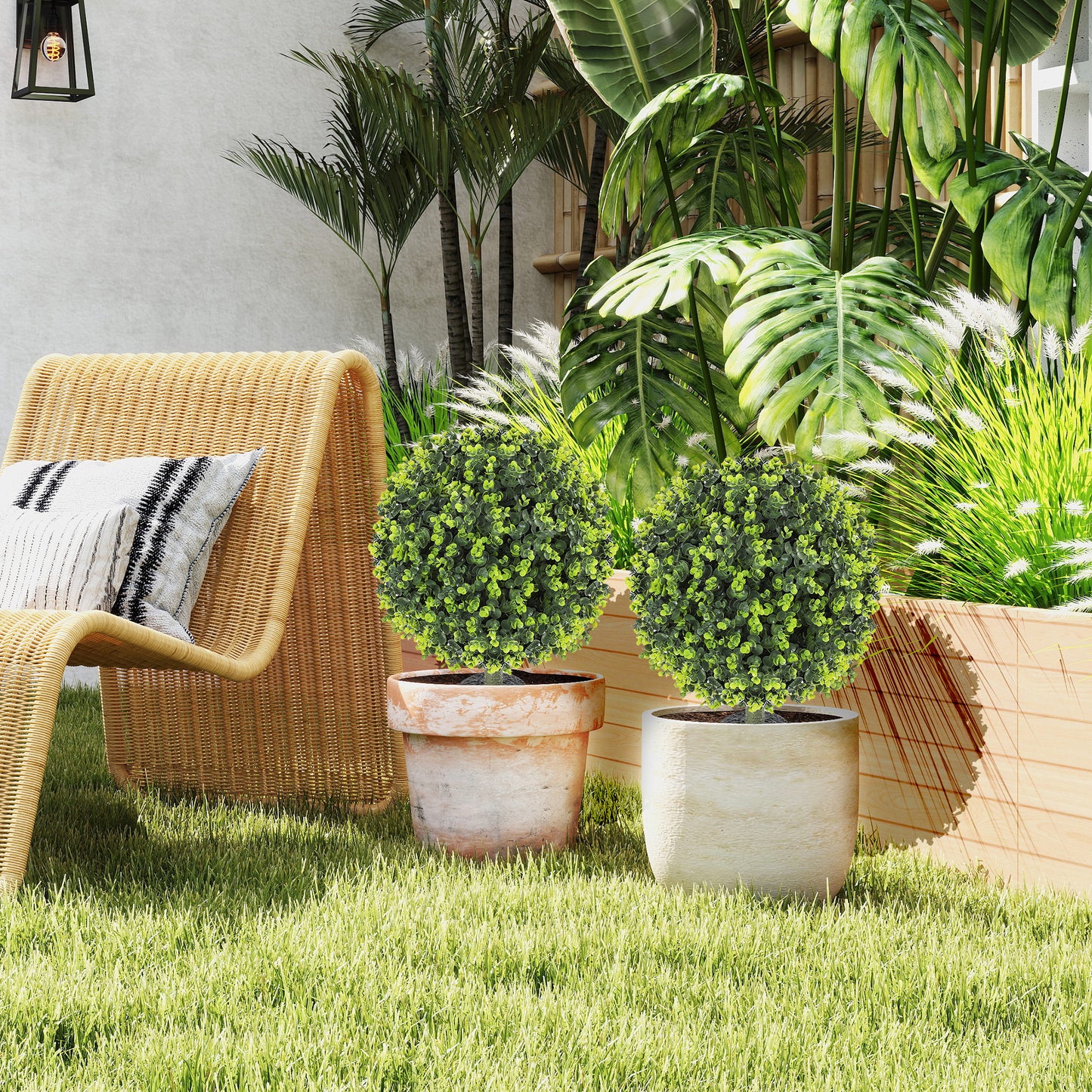 Kevaco Set Of 2 Artificial Boxwood Ball Bushes With Ground Stakes For Garden And Balcony Use 40cm