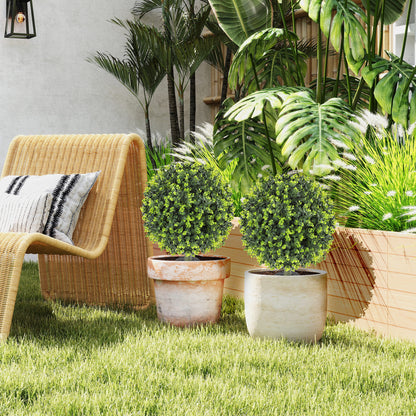 Kevaco Set Of 2 Artificial Boxwood Ball Bushes With Ground Stakes For Garden And Balcony Use 40cm