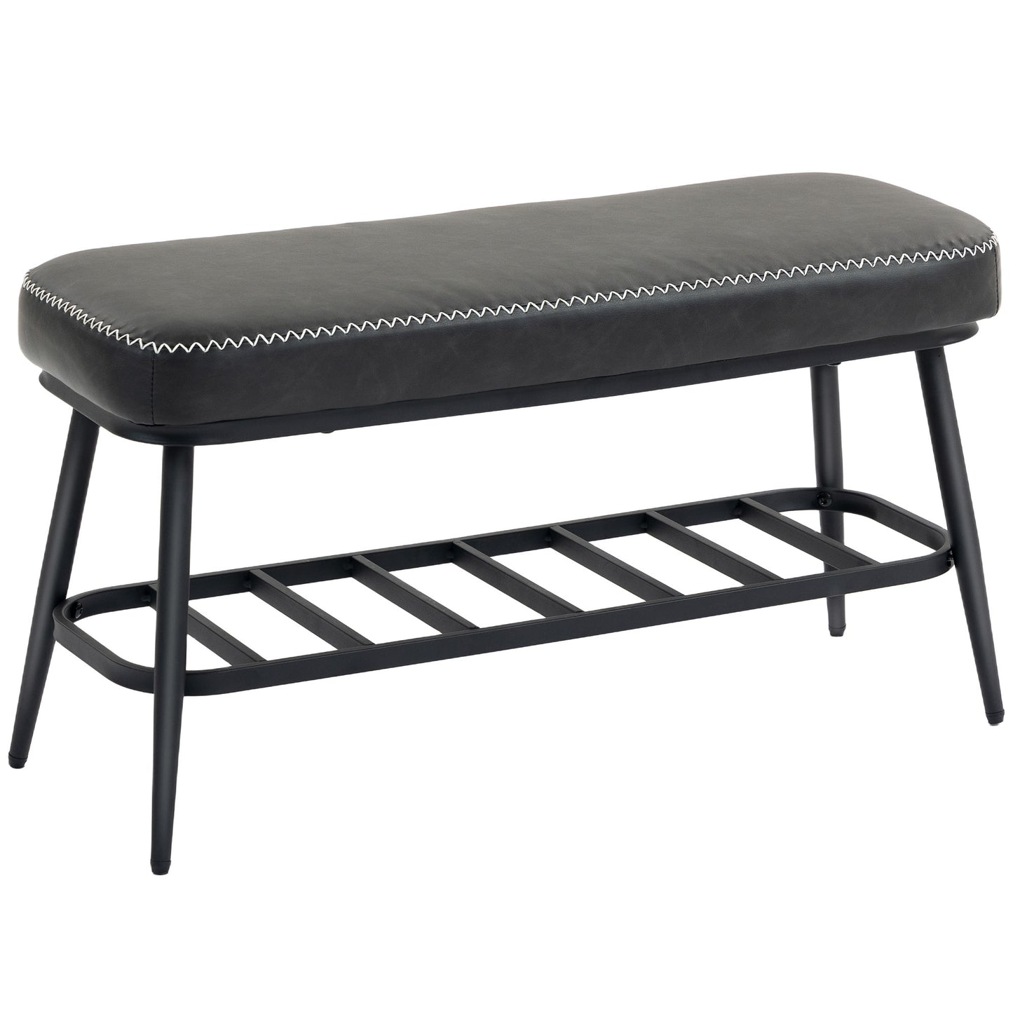 Fina Faux Leather Dark Grey Shoe Storage Bench With Cushioned Seat