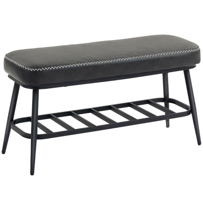 Fina Faux Leather Dark Grey Shoe Storage Bench With Cushioned Seat