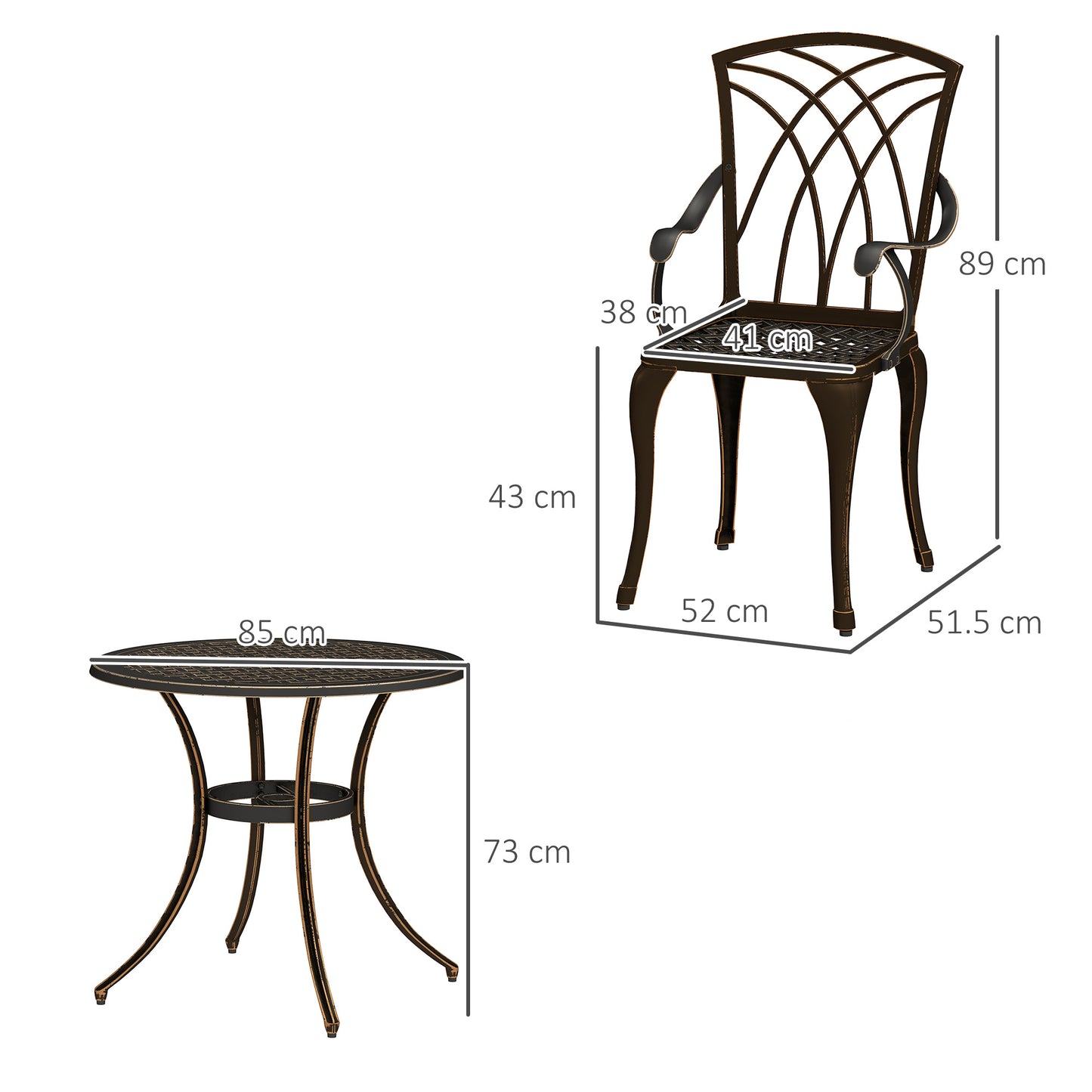 Sake 4 Seater Garden Dining Set Bronze Cast Aluminium Round Table with Parasol Hole