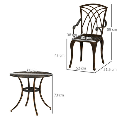 Sake 4 Seater Garden Dining Set Bronze Cast Aluminium Round Table with Parasol Hole