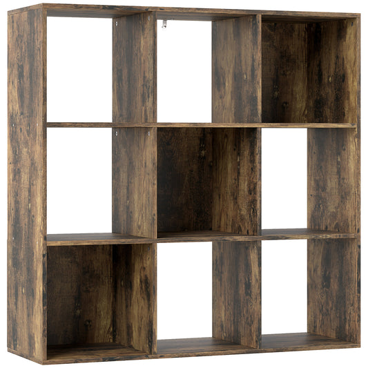 Toleel Wooden Rustic Brown 9 Cube Storage Bookcase