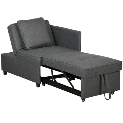 Lomo Fabric Grey 3 In 1 Convertible Single Sofa Bed With Magazine Pocket