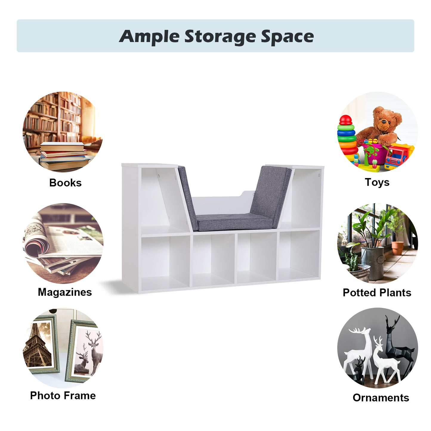 Vezito Wood White Cube Bookcase With Cushioned Seat
