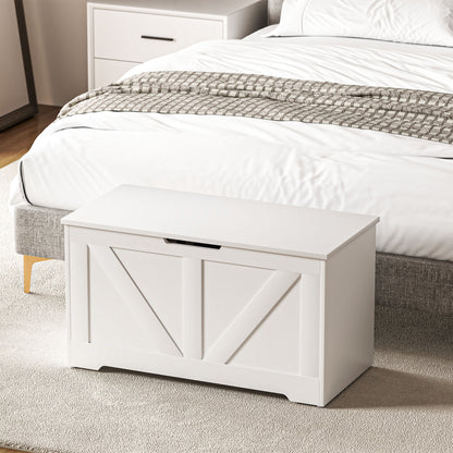 Kamari White Wood Farmhouse Storage Chest Safety Hinges 100 Litre
