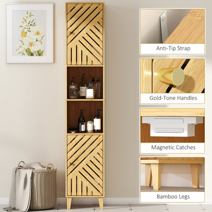 Hami Bathroom Storage Cabinet With Bamboo Door And Multi Storage Layout Natural Finish