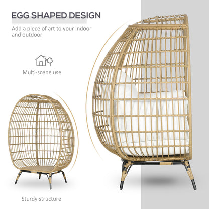 Tasudo Natural String Rattan Egg Chair With White Cushions And Pillows