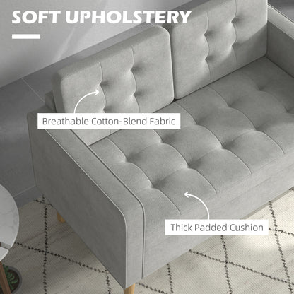 Pamo Fabric Light Grey Compact 2 Seater Sofa With Hidden Storage Tufted Seat And Wooden Legs