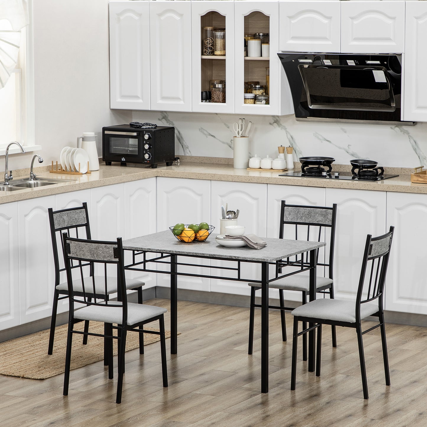 Lera Marble Effect Grey And Black 5 Piece Dining Table And Chair Set