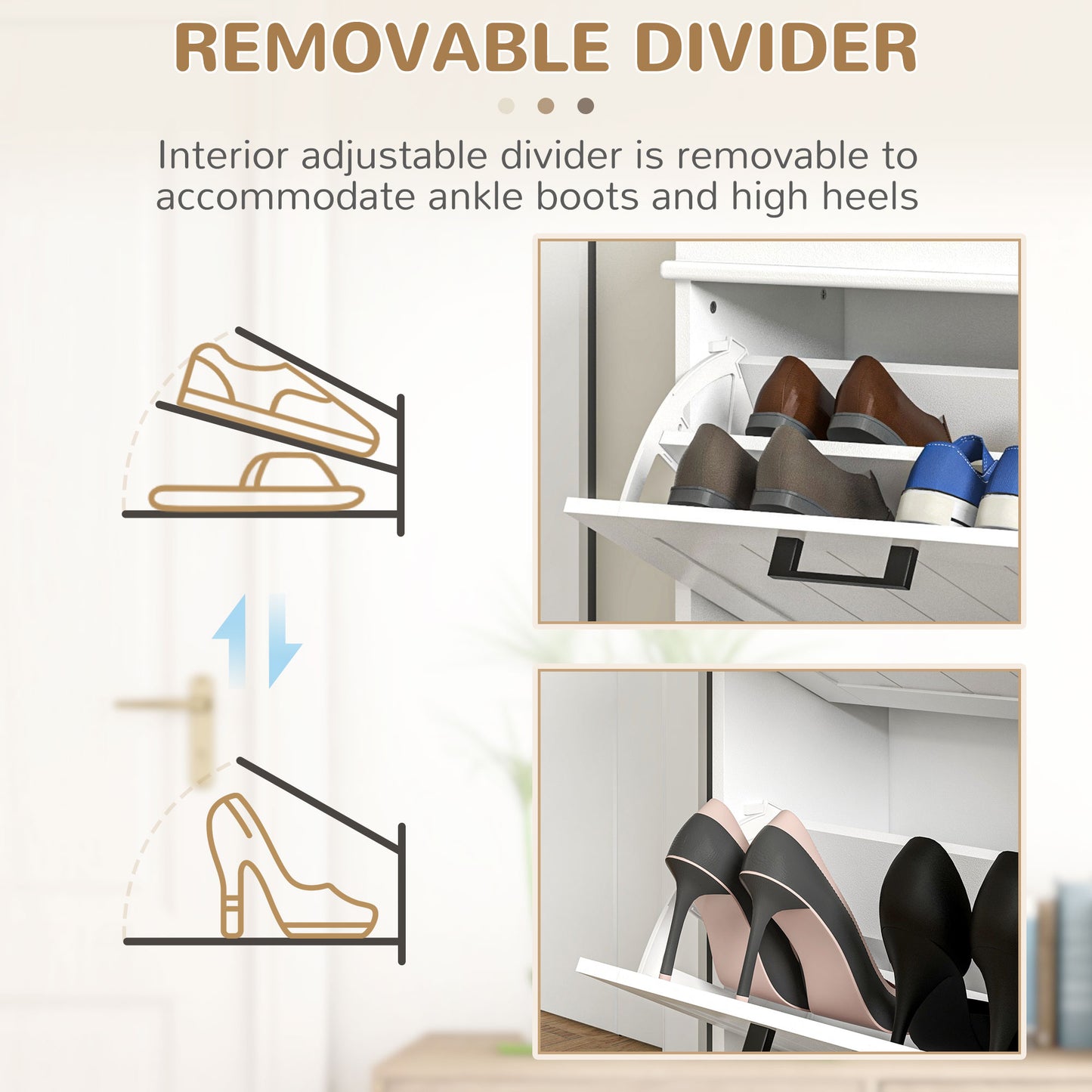 Bana Wooden White Minimal 2 Drawer Shoe Cabinet For 10 Pairs