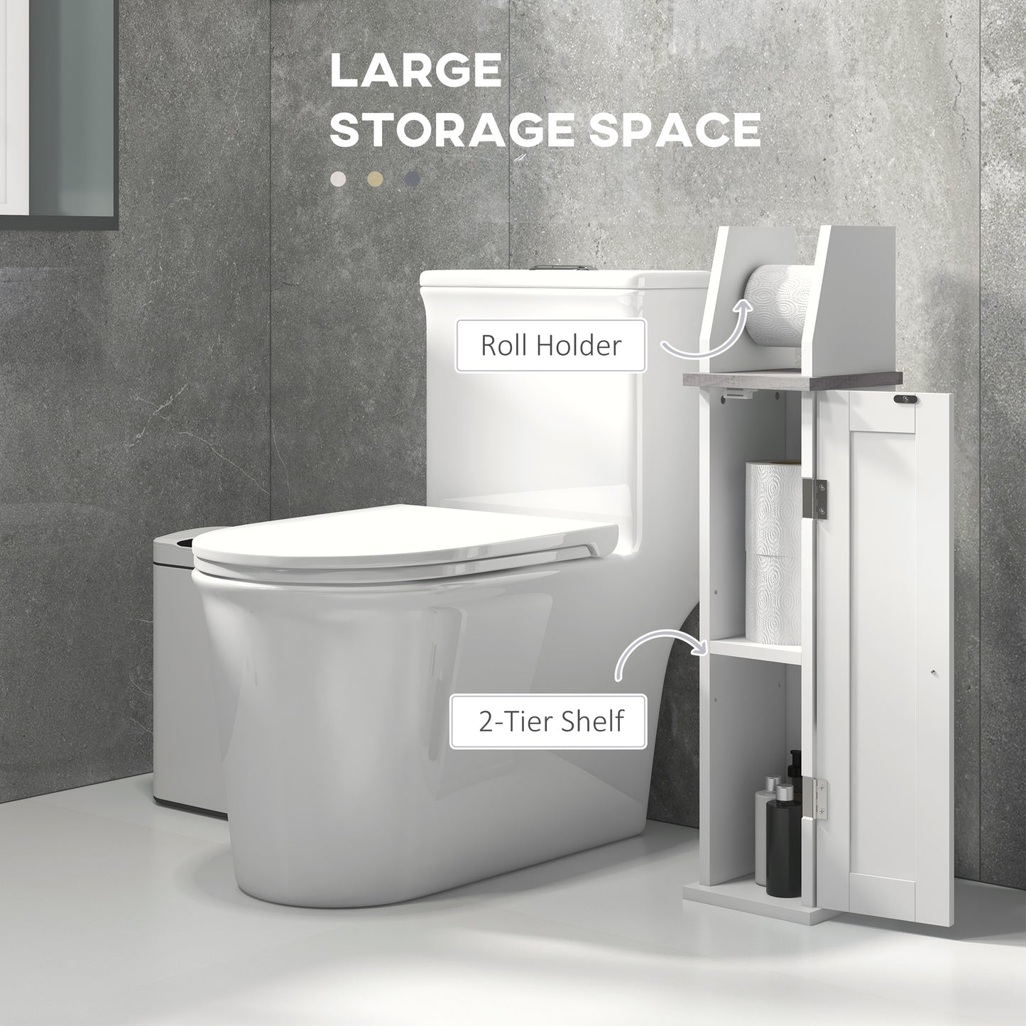 Semike Slim Bathroom Floor Storage Cabinet With Toilet Roll Holder Cupboard And Adjustable Shelving White