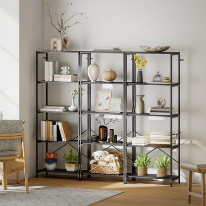 Livemi Metal And Wood Dark Grey And Black 5 Tier Industrial Bookcase