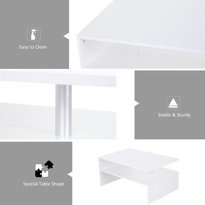 Vifama Wooden White 2 Tier Coffee Table With Open Shelving And Aluminium Supports