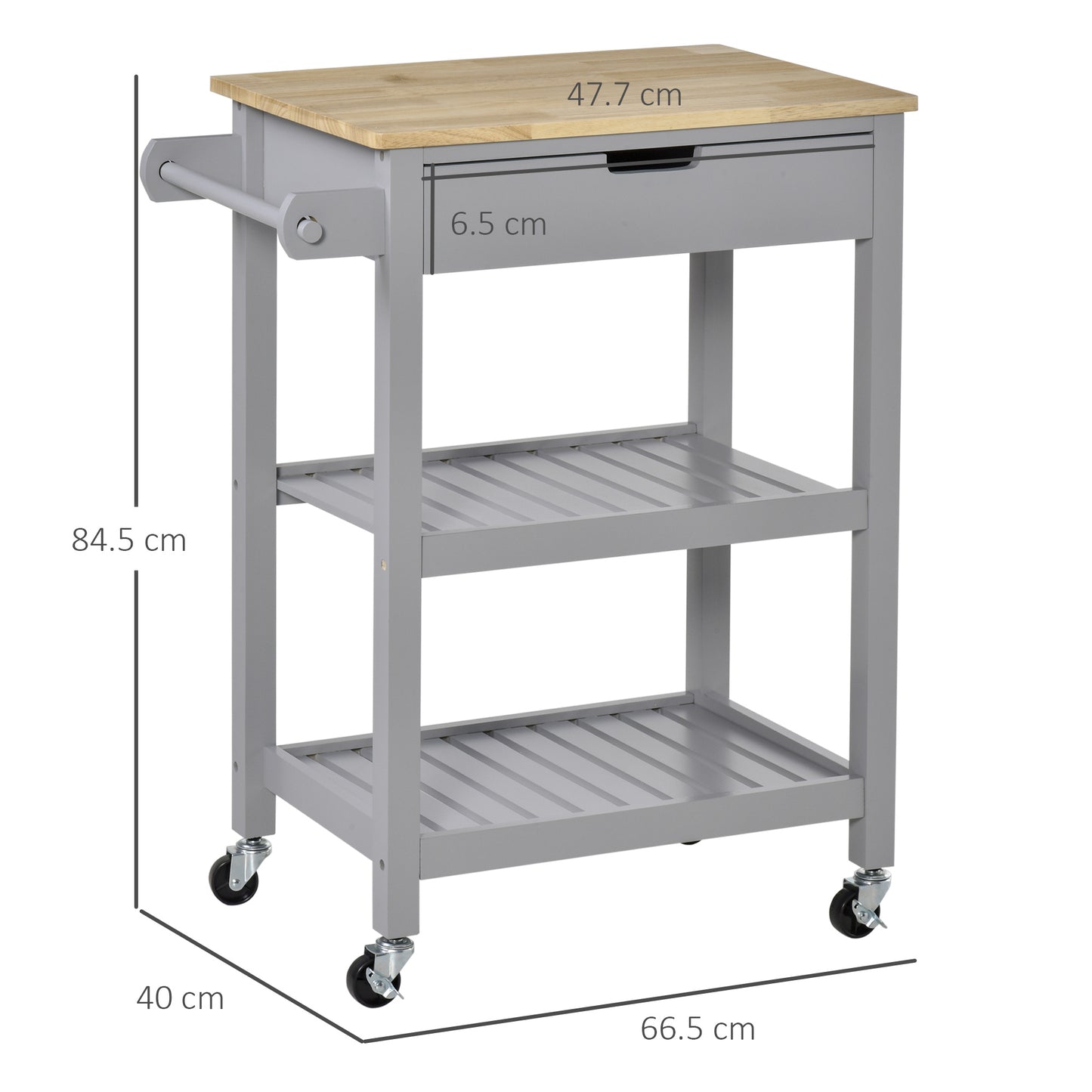 Vena Wooden Grey and Natural Kitchen Trolley With Worktop Drawer And Shelves