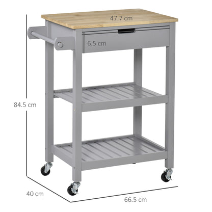Vena Wooden Grey and Natural Kitchen Trolley With Worktop Drawer And Shelves