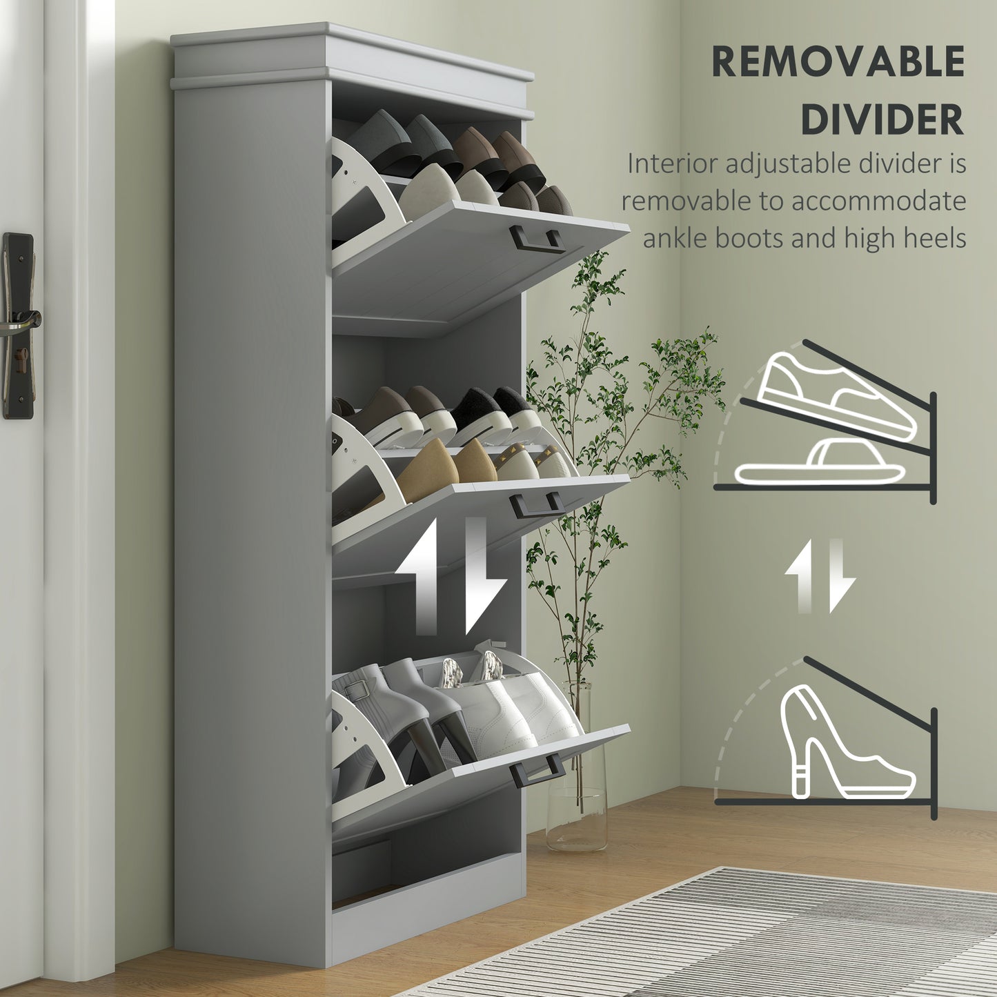 Keliba Kaha Wooden Grey Minimal 3 Drawer Shoe Cabinet