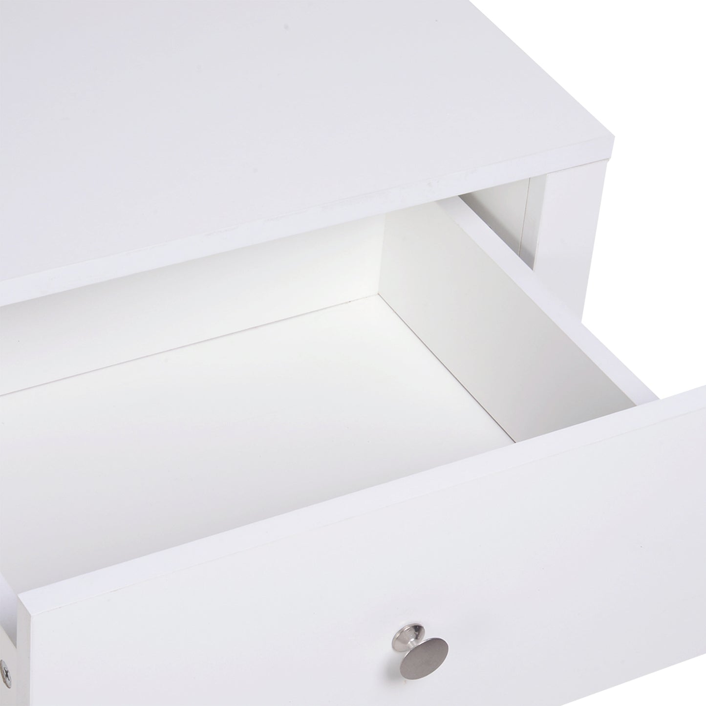 Nereva White Modern Bedside Table With Drawer And Shelf Storage