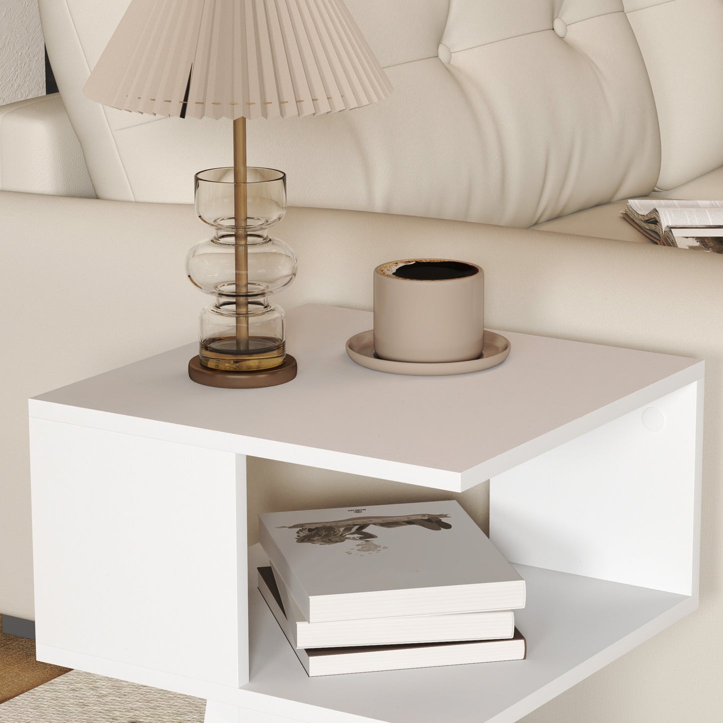 Luvila Set Of 2 Wooden White Square Side Tables With 2 Tier Storage