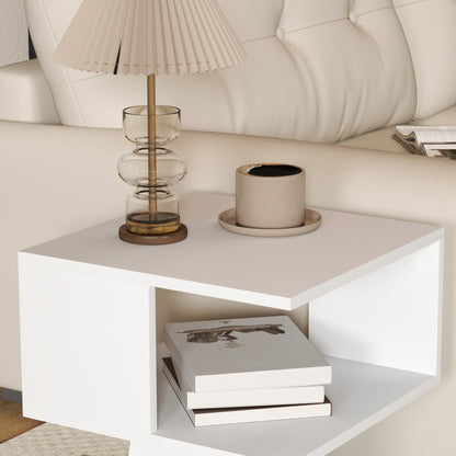 Luvila Set Of 2 Wooden White Square Side Tables With 2 Tier Storage