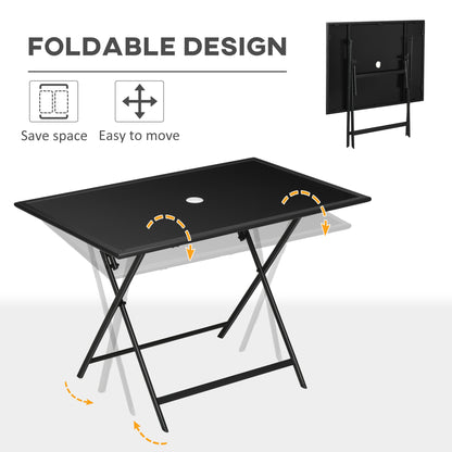 Nonila 110cm Black Steel And Glass Folding Outdoor Dining Table For 6