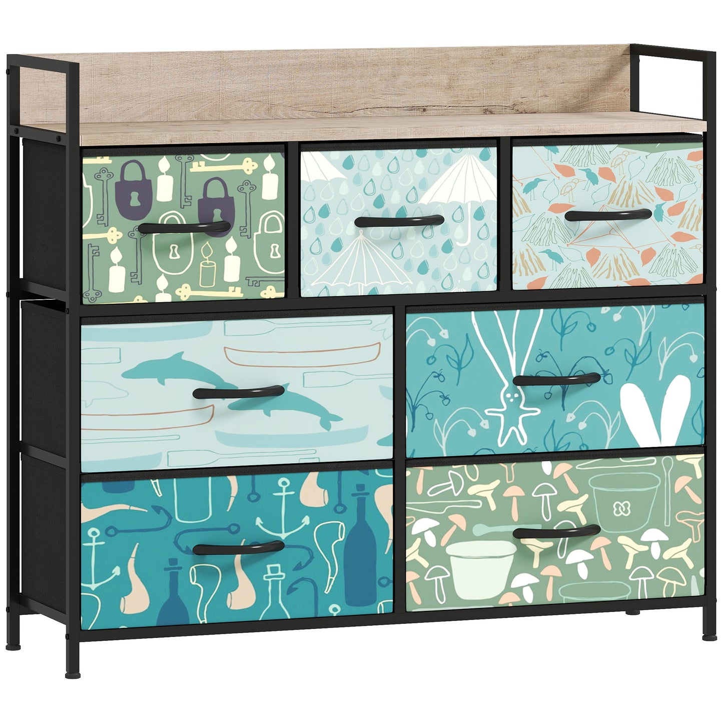 Larala Wooden Blue 7 Drawer Storage Chest