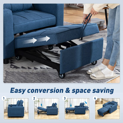 Norapa Fabric Dark Blue 3 In One Convertible Single Sofa Bed