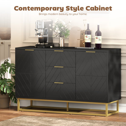 Varase Black Sideboard 3 Drawers 2 Doors Gold Accents