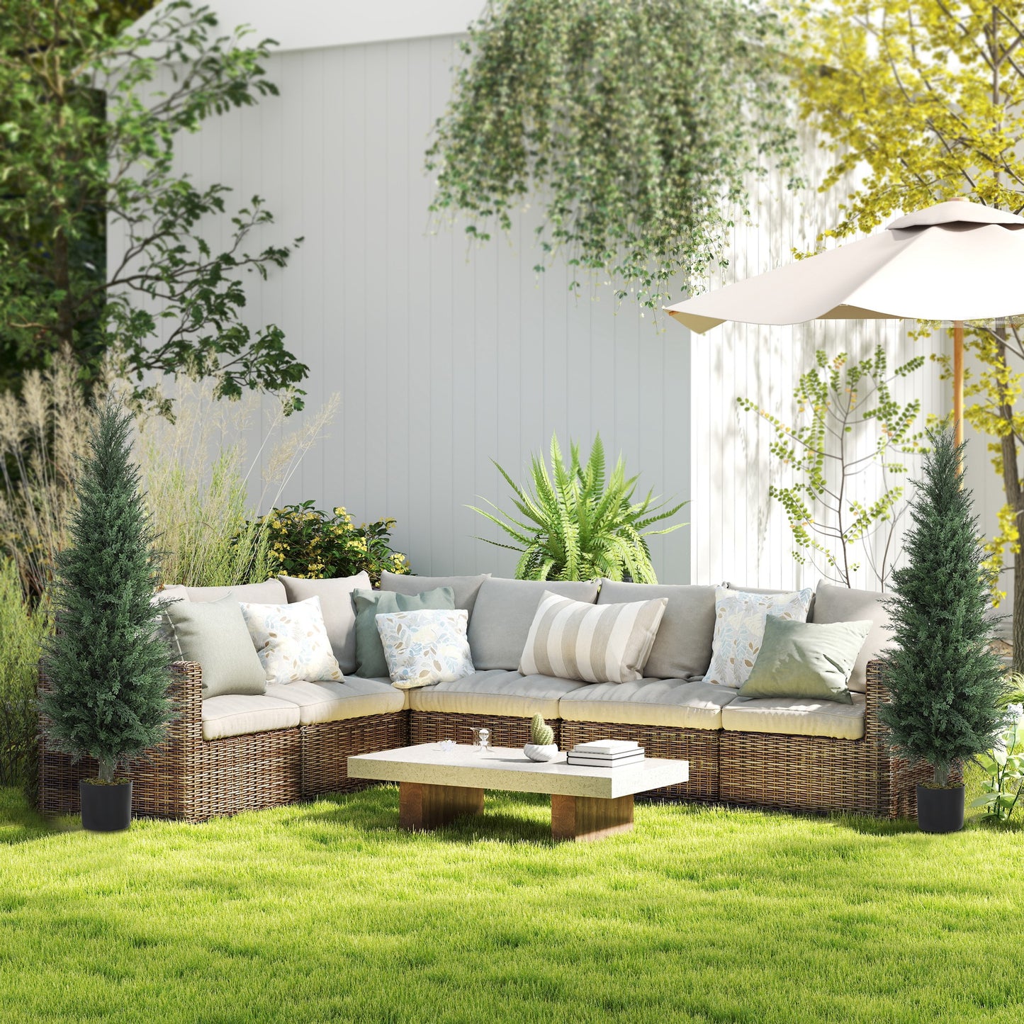 Fiba Set Of 2 Artificial Cypress Style Trees In Green For Decorative Placement
