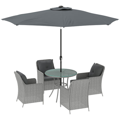 Hasa Rattan Light Grey 4 Seater Outdoor Dining Set With Cushions And Parasol