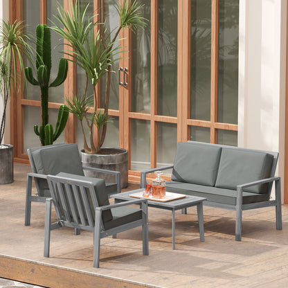 Nabatove Grey Wood 4 Seater Outdoor Garden Furniture Set With Cushions