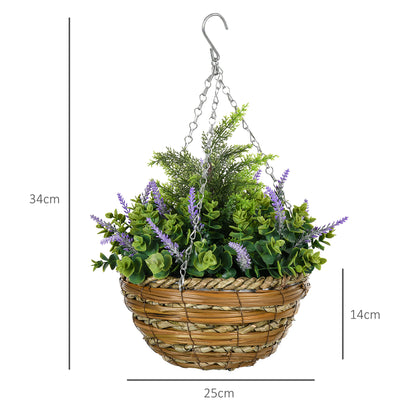 Tane Male Set Of 2 Hanging Artificial Lavender Flower Pots For Indoor Display