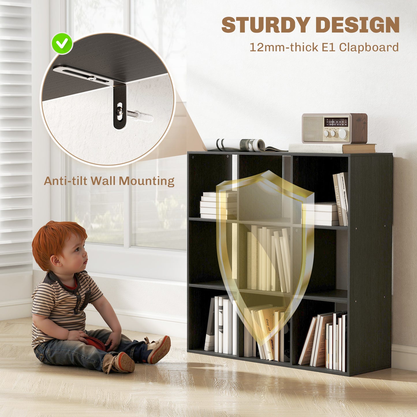 Solipa Wood Black 9 Cube Storage Bookcase