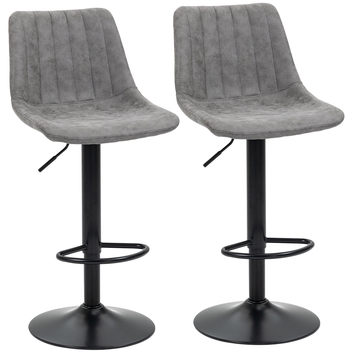 Doneha Faux Leather Grey Adjustable Breakfast Bar Chairs Set Of 2 With Upholstered Seats