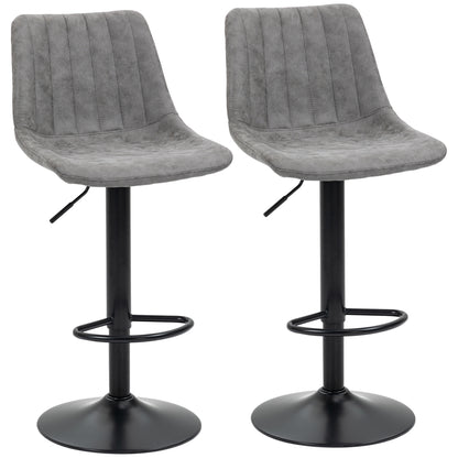 Doneha Faux Leather Grey Adjustable Breakfast Bar Chairs Set Of 2 With Upholstered Seats