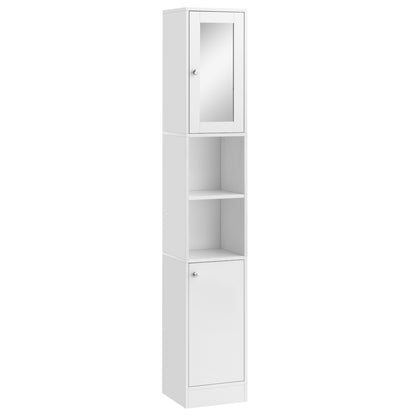 Sokana Tall Bathroom Storage Cabinet With Mirror And Adjustable Shelving Freestanding White