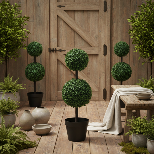 Tonami Set Of 2 Artificial Boxwood Ball Trees In Pots Designed For Indoor Display