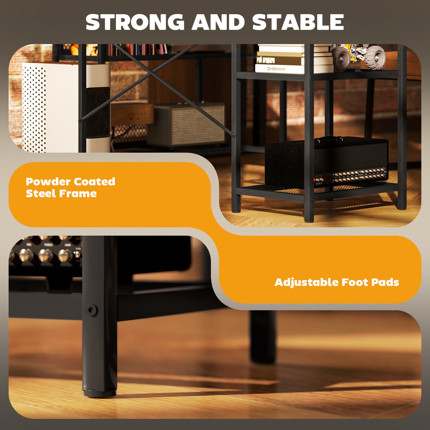 Mosovi Brown L Shaped Desk With Built In LED Lighting And Shelves