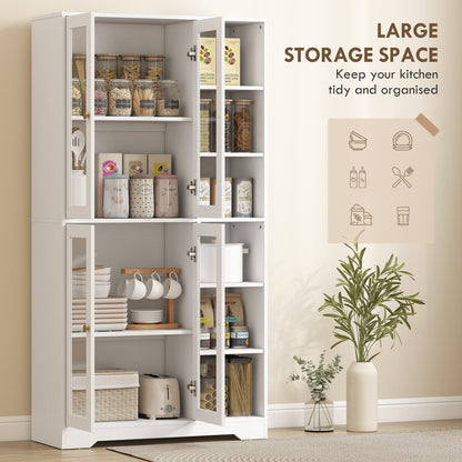 Samalo Wooden White Wood Effect Kitchen Storage Cabinet With Glass Doors