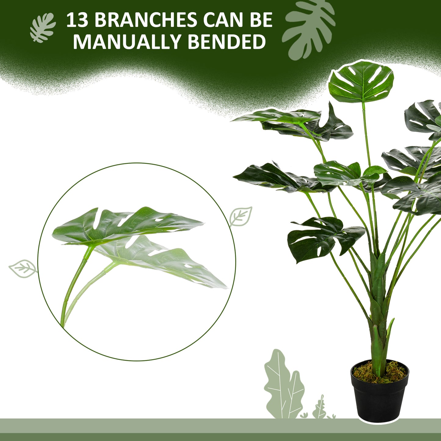 Roelpa Hata Pair Of Artificial Monstera Leaf Style Plants In Pots H8 85cm Green