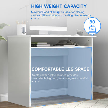 Selu 90cm High Gloss White Compact Study Desk With Storage Shelf