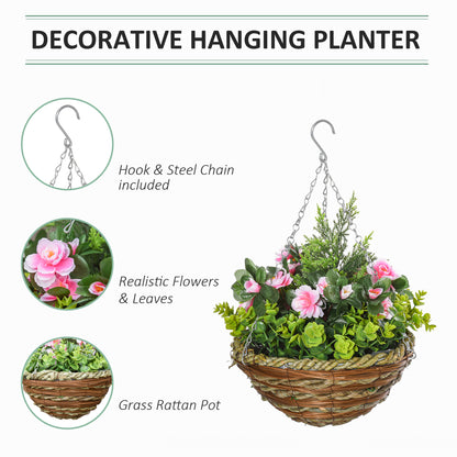 Fifi Set Of 2 Hanging Artificial Lisianthus Flower Displays In Pink And Green