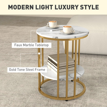 Veco Metal And Marble Effect White And Gold Tone Set Of 2 Coffee Tables
