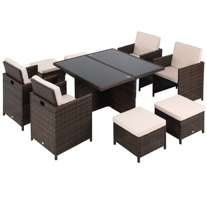 Luso Brown 8 Seater Cube Garden Dining Set With Square Glass Table