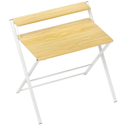 Lune 86cm Maple Wood Effect Folding Desk With 2 Tier Storage Shelves