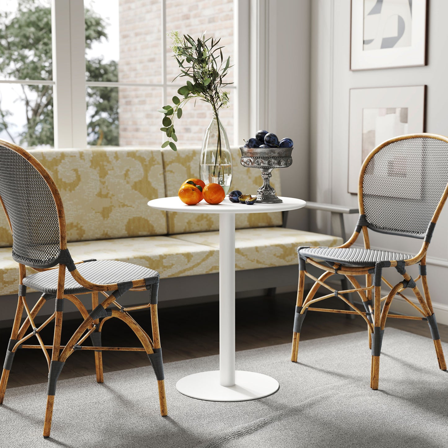 Susuyo Metal And Wood White Round Dining Table With Steel Base 60 x 60 cm