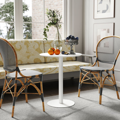 Susuyo Metal And Wood White Round Dining Table With Steel Base 60 x 60 cm