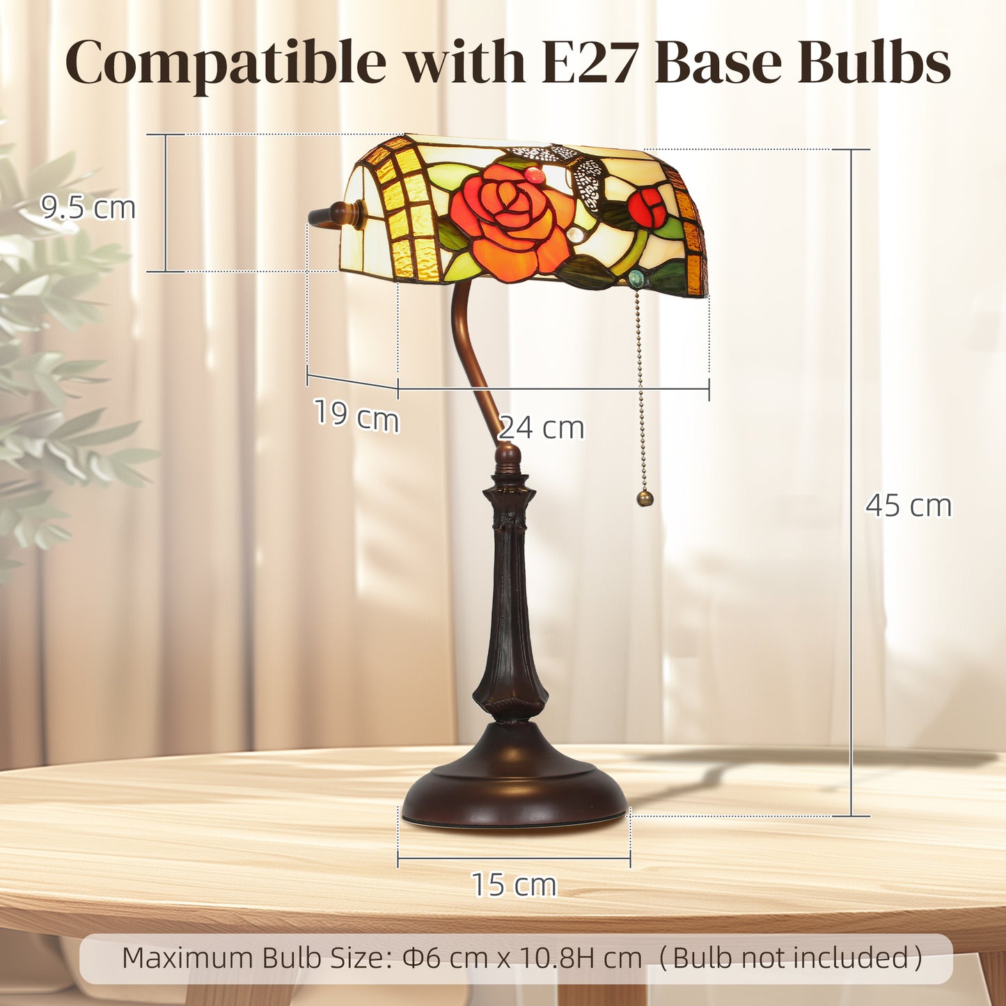 Vimoro Vael Glass And Metal Multicolour Tiffany Style Rose And Butterfly Table Lamp